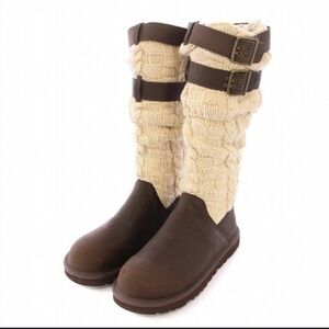 UGG Chocolate and Ivory Knit Winter Boots